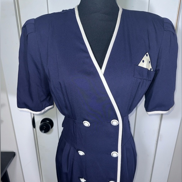 Vintage Navy Double-Breasted Dress - Picture 2 of 13